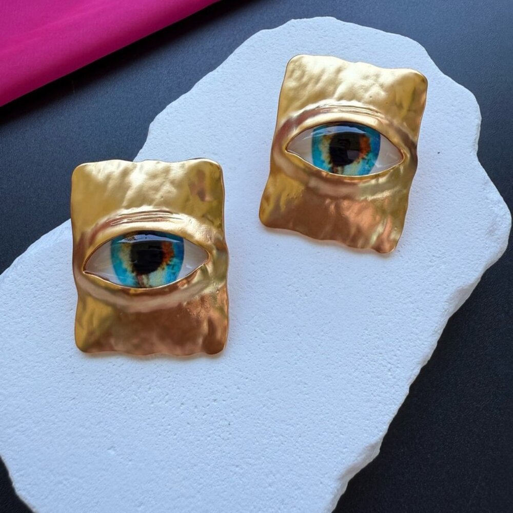 Schiaparelli Gold and Blue Eye Earrings - Picture 3 of 5